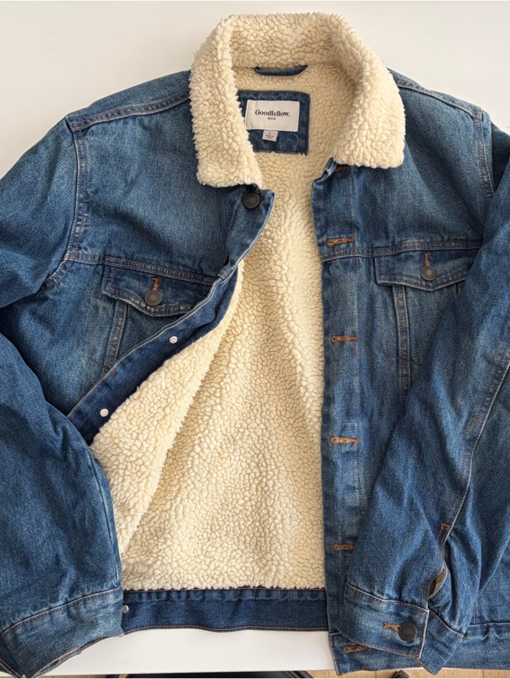 Goodfellow & Co Denim Jacket with Cream Sherpa Lining